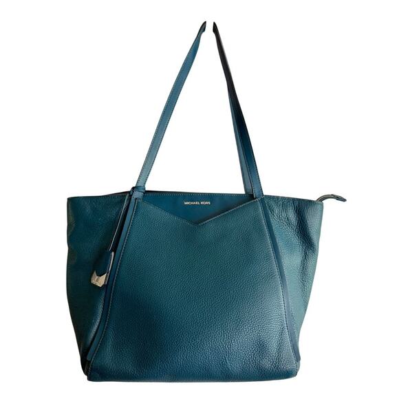 Michael Kors Whitney Large LeatherTeal Zippered Tote GUC - Picture 7 of 16